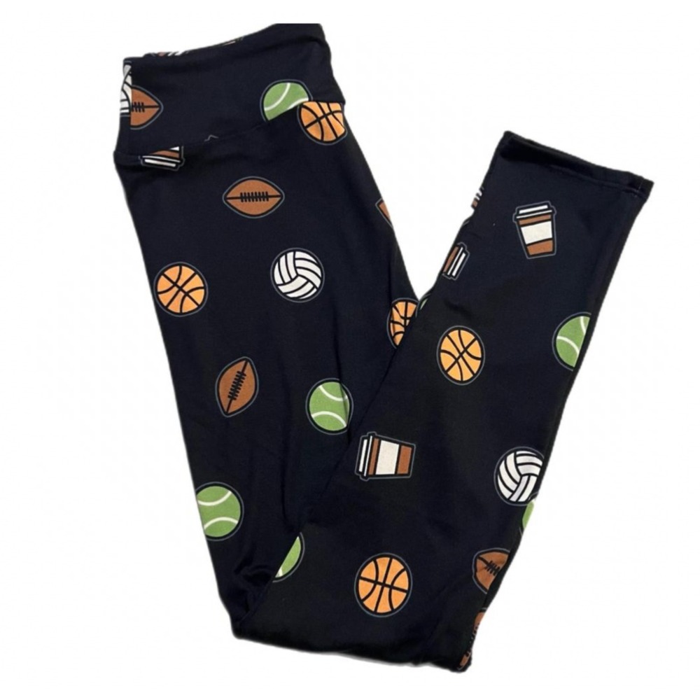 LuLaRoe Girls Leggings Size L/XL Black Basketball Tennis‎ Sports Sizes 8-14 NWT
